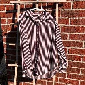 H&M Brown And White Striped Silky Long Sleeved Blouse 8